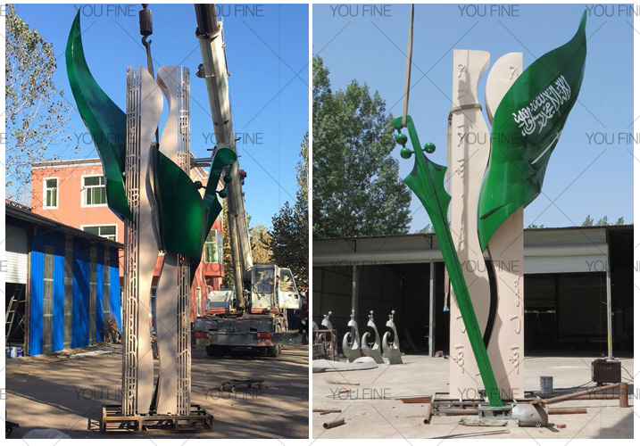 Large modern stainless steel sculpture for decor for client from Saudi Arabia (2)