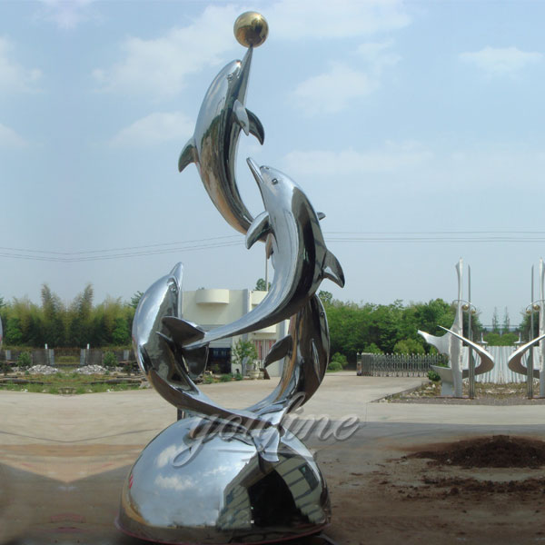 Mirror polished stainless steel dolphin sculpture