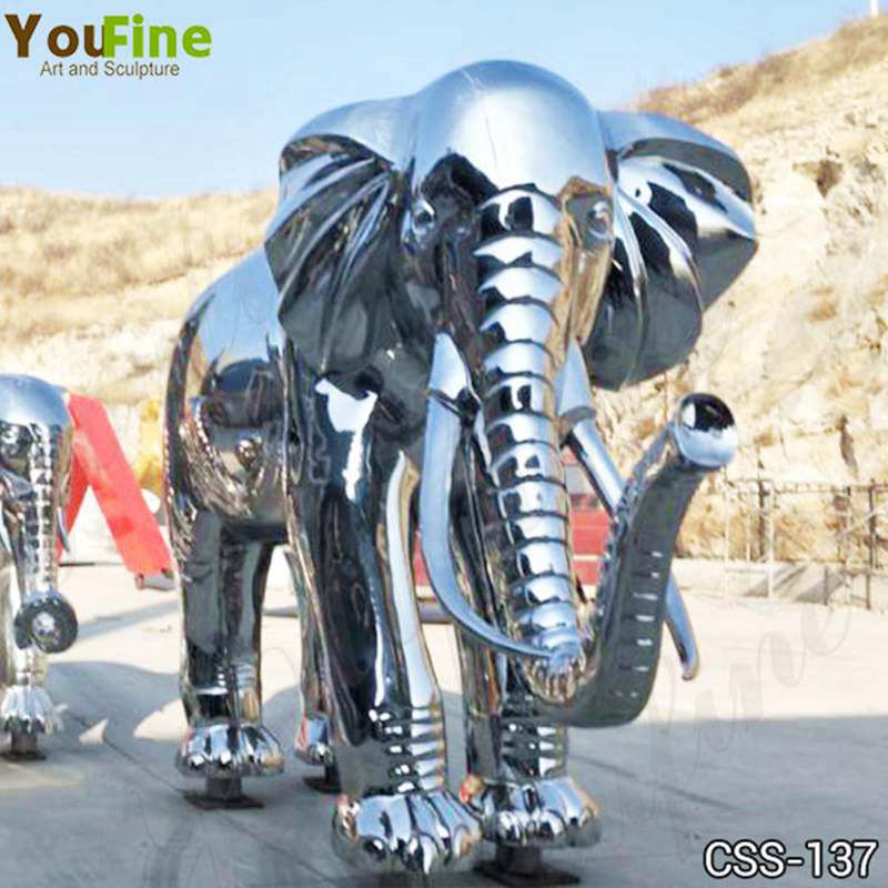 Mirror Polished Large Metal Stainless Steel Elephant Sculpture Yard Decor for Sale CSS-137 Details
