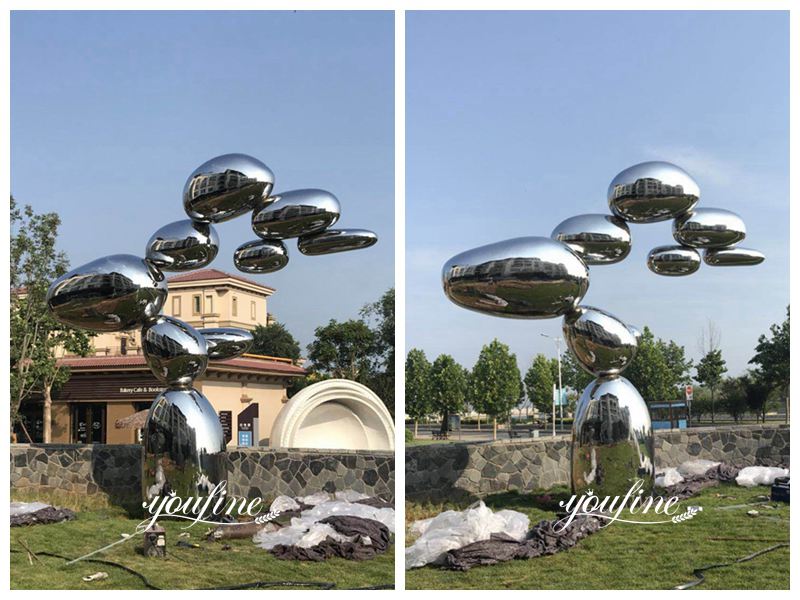Modern Mirror Polishing Stainless Steel Pile Ball Sculpture for Sale Detail