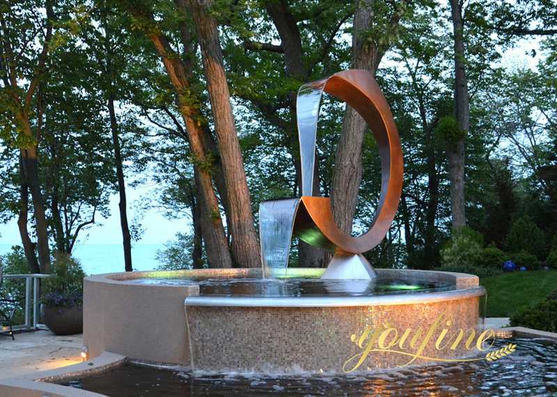 Modern Corten Steel Garden Sculpture Fountain Pool Decor for Sale