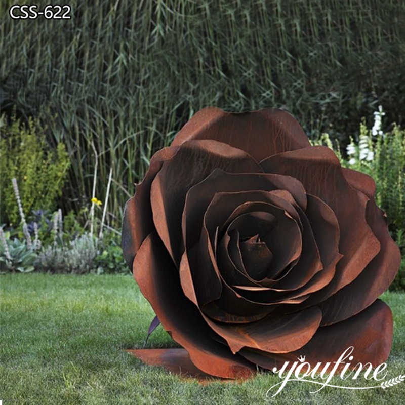 Corten Steel Garden Ornament with Rose Design