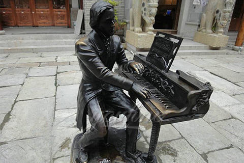 Life size classical street sitting bronze pianist sculptures