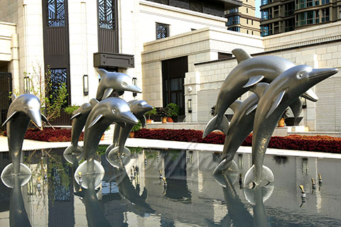 Mirror polished 3040stainless steel dolphin sculpture