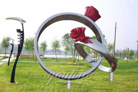 2017 abstract stainless steel Rose Rings Sculpture for garden