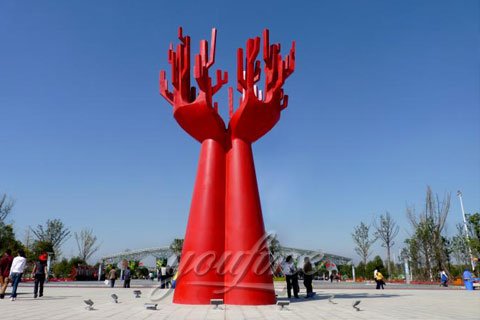 Mirror polished stainless steel abstract decorative red sculptures