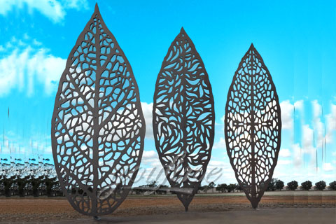 Outdoor Abstract Stainless Steel Three Leaves Sculpture for sale