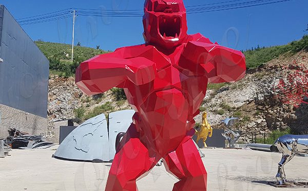 Life Size Red Stainless Steel Orangutan Sculpture for Garden Decoration Prices CSS-131