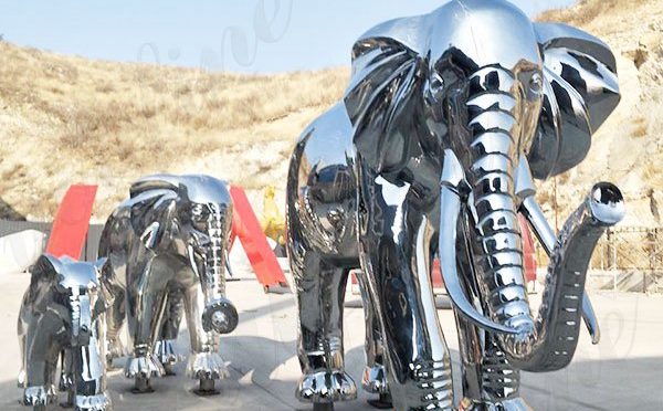 Mirror Polished Large Metal Stainless Steel Elephant Sculpture Yard Decor for Sale CSS-137