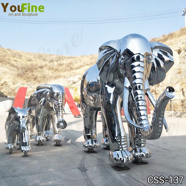 Mirror Polished Large Metal Stainless Steel Elephant Sculpture Yard Decor for Sale CSS-137