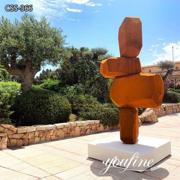 Abstract Rusty Corten Steel Sculpture Stone Shape for Sale CSS-366
