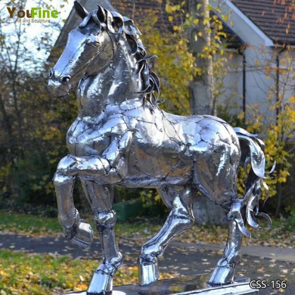 Life-size Outdoor Stainless Steel Horse Sculpture Decor for Sale CSS-156